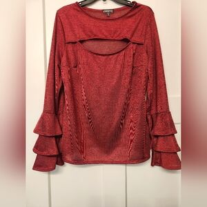 Red Long Sleeve Top with Ruffle Cuffs
